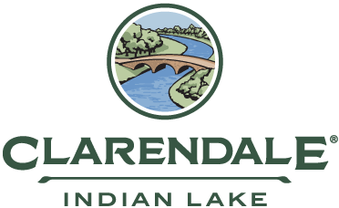 Clarendale Indian Lake logo featuring a scenic bridge over a river and trees.