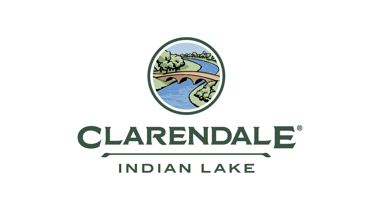 Clarendale Indian Lake logo in full color with bridge and river graphic above text.